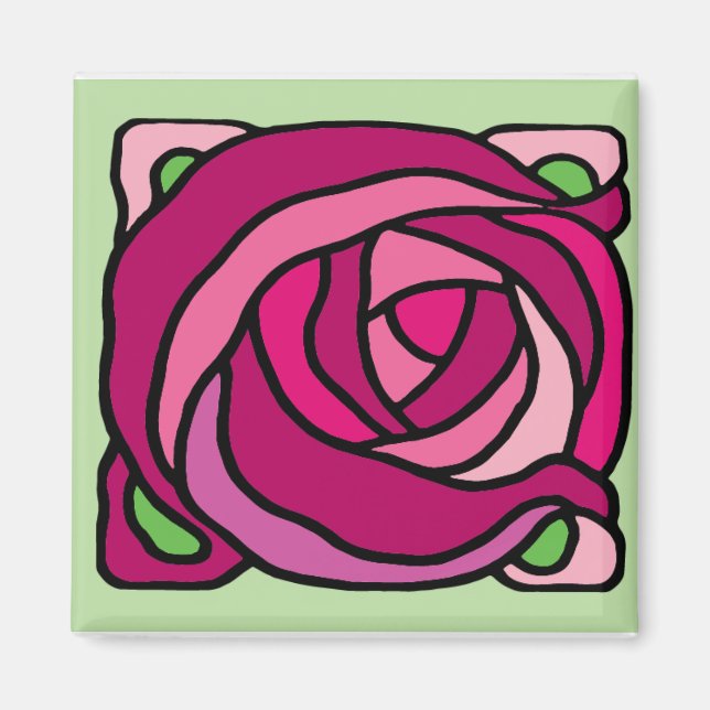 Íman Padrão floral verde e cor-de-rosa Rosas (Frente)