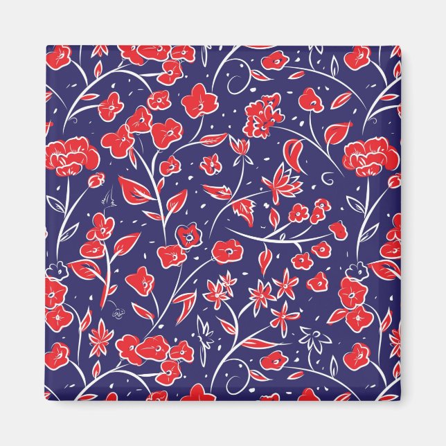 Íman Padrão Floral Vermelho e Azul (Frente)