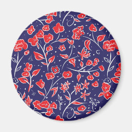 Íman Padrão Floral Vermelho e Azul