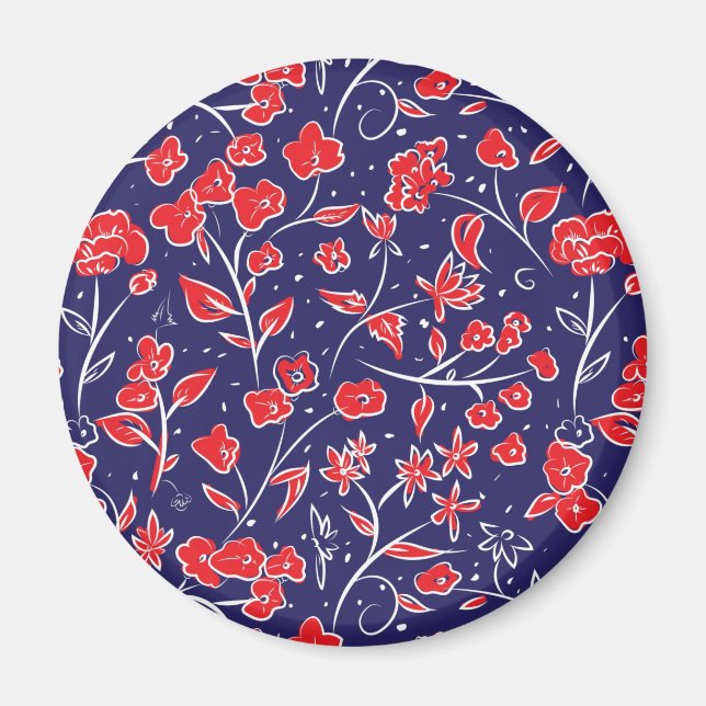 Íman Padrão Floral Vermelho e Azul (Frente)