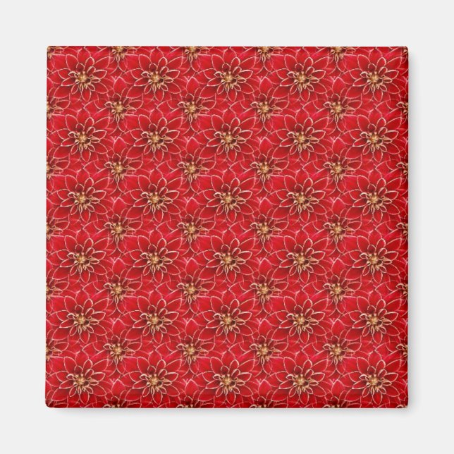 Íman Padrão Floral Vermelho Elegante (Frente)