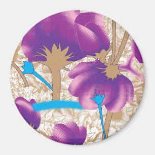 Íman Padrão floral vibrante com púrpura e azul f