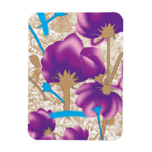 Íman Padrão floral vibrante com púrpura e azul f