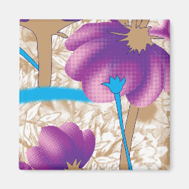 Íman Padrão floral vibrante com roxo e azul f