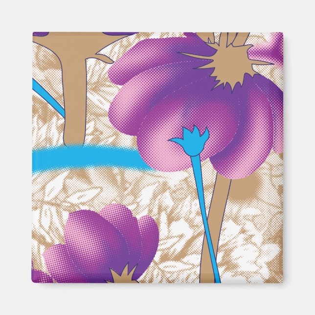 Íman Padrão floral vibrante com roxo e azul f (Frente)
