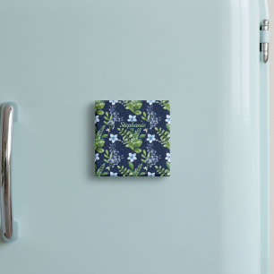 Íman Padrão Fluvial de Cor de Água Botânica Azul Elegan