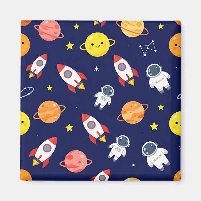 Íman Padrão Fofo de Explorador Espacial Infantil (Frente)
