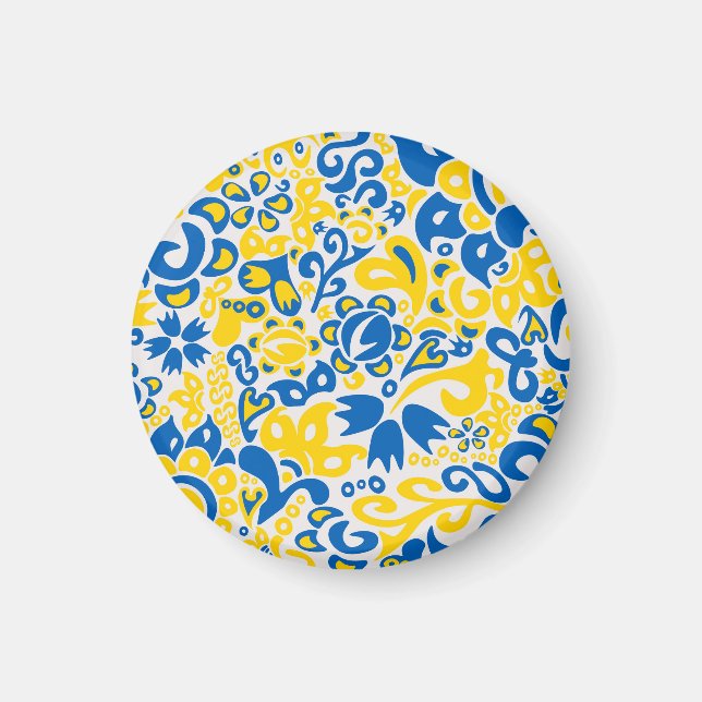 Íman Padrão Folclore com cores de bandeira ucraniana (Frente)