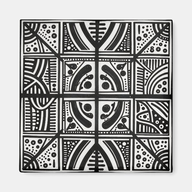 Íman Padrão Geométrico Abstrato Preto e Branco (Frente)