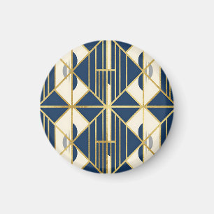 Íman Padrão Geométrico Art Déco em Azul Marinho e Doura