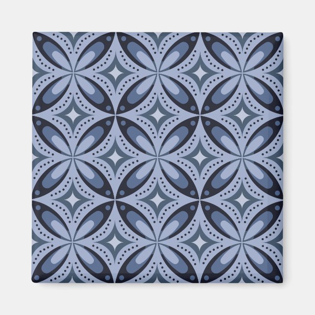 Íman Padrão Geométrico Azul Estilo Retro (Frente)