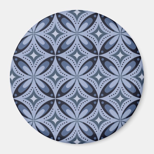 Íman Padrão Geométrico Azul Estilo Retro (Frente)