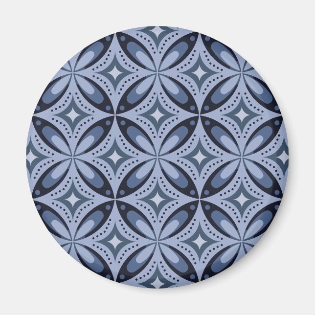 Íman Padrão Geométrico Azul Estilo Retro (Frente)