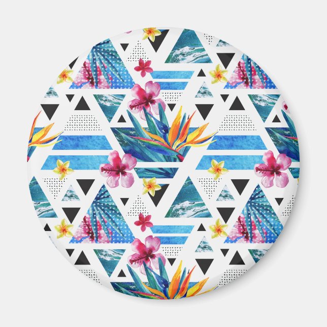 Íman Padrão Geométrico das Flores Tropicais (Frente)