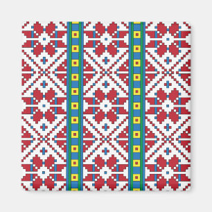 Íman Padrão geométrico tribal vermelho, azul e estrel