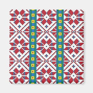 Íman Padrão geométrico tribal vermelho, azul e estrela