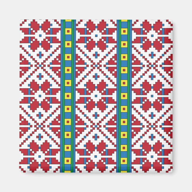 Íman Padrão geométrico tribal vermelho, azul e estrela  (Frente)