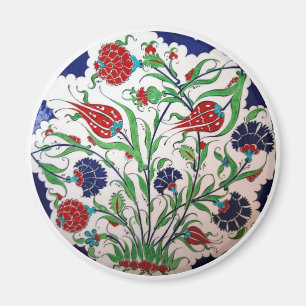 Íman Padrão histórico de Dianthus e Tulip - Arte Azul