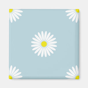 Íman Padrão Ilustrativo de Lg do Daisies no Azul Pálido
