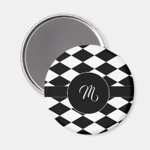 Íman Padrão inicial de diamante branco e preto personal