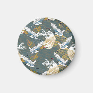 Íman Padrão Japonês De Vintage Crane Birds