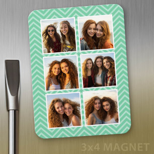 Íman Padrão Mint Chevron com Colagem de Fotos Trendy 6