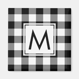 Íman Padrão moderno de Xadrez preto e branco com monogr