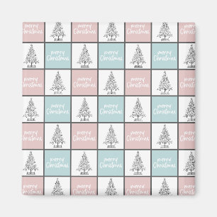 Íman Padrão Moderno do Pastel Azul e Rosa de Natal