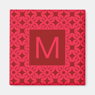Íman Padrão Monogramado Ornate Vermelho Brilhante