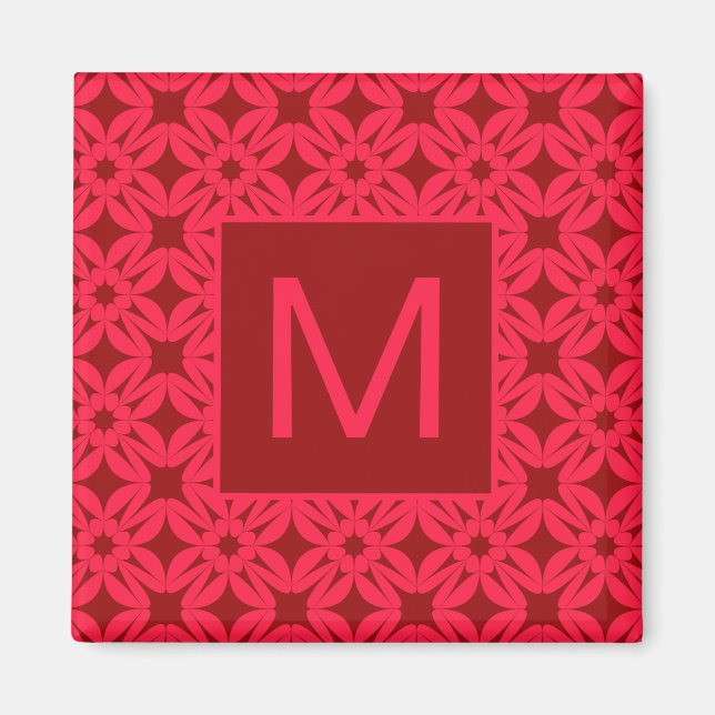 Íman Padrão Monogramado Ornate Vermelho Brilhante (Frente)
