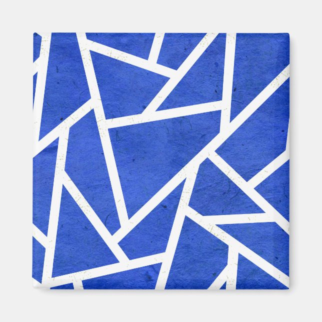 Íman Padrão mosaico azul real e branco (Frente)
