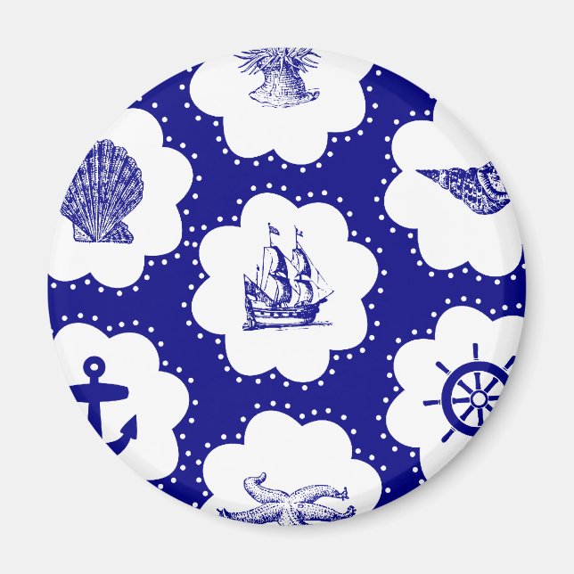 Íman Padrão náutico branco e azul marinho (Frente)