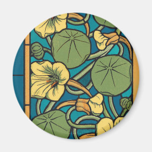 Íman Padrão Nouveau da Flor Nasturtium Amarelo Azul
