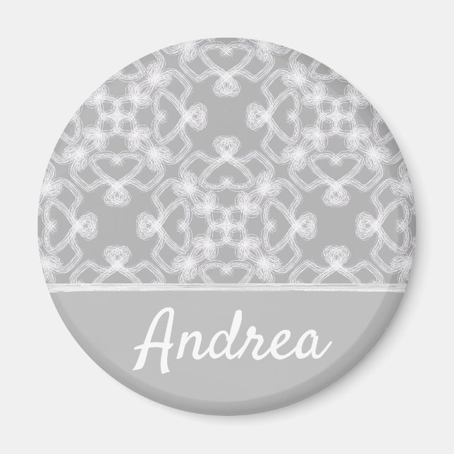 Íman Padrão personalizado branco e cinza (Frente)