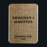 Íman Padrão personalizado de burlap natural do casament<br><div class="desc">Padrão de burlap da rusticidade de banner personalizado</div>