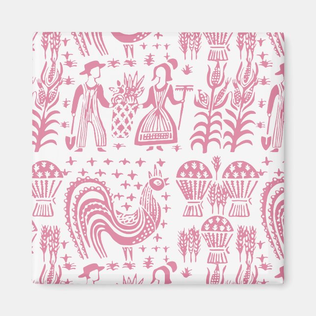 Íman Padrão Pyrex Vintage - Amish Butterprint (Rosa) (Frente)