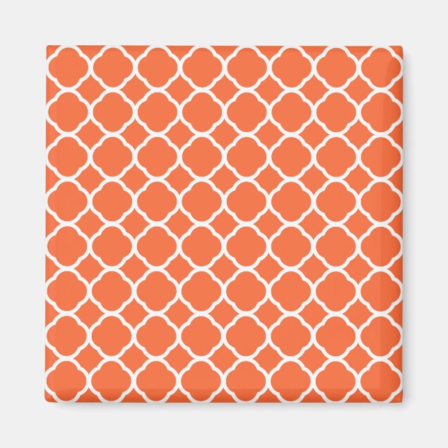 Íman Padrão Quatrefoil em Laranja Mandarin e Branco (Frente)