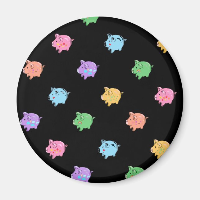 Íman Padrão Rainbow Pig em preto (Frente)