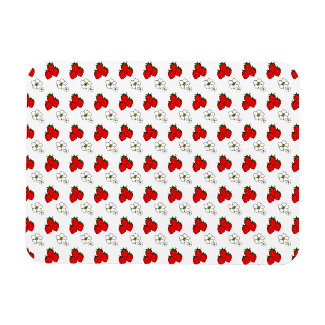 Íman Padrão Retro de Morango Vermelho e Flor (Horizontal)
