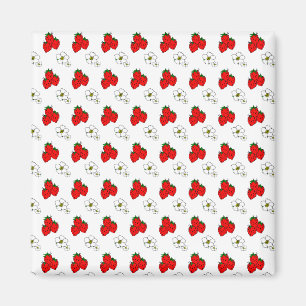 Íman Padrão Retro de Morango Vermelho e Flor
