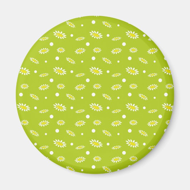Íman Padrão Retro de Primavera com Bolinhas em Verde Li (Frente)