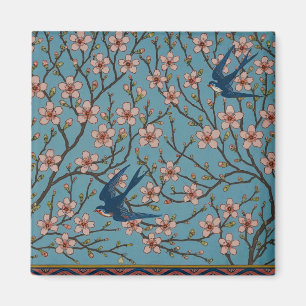 Íman Padrão Retrô Floral Azul Andorinha por Walter Cran