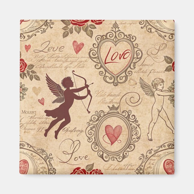 Íman Padrão Romântico da Cupido Vintage (3) (Frente)