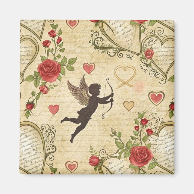 Íman Padrão Romântico de Cupido Vintage (7) (Frente)