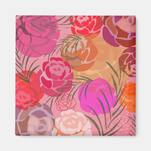 Íman Padrão rosa com flores e plantas