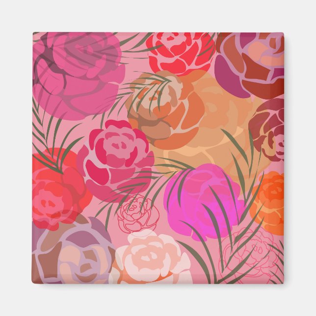 Íman Padrão rosa com flores e plantas (Frente)