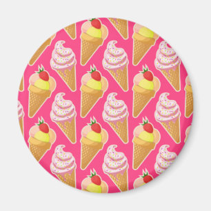 Íman Padrão rosa Kawaii com sorvete de morango
