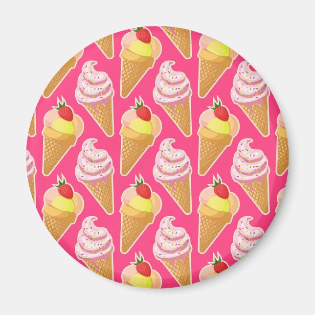 Íman Padrão rosa Kawaii com sorvete de morango (Frente)