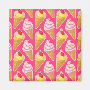 Íman Padrão rosa Kawaii com sorvete de morango