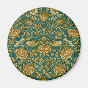 Íman Padrão Rosa Tudor William Morris Azul Dourado